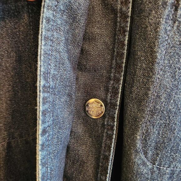 HARLEY- Davidson Denim Button Snap Front Top Size Large - Picture 4 of 7